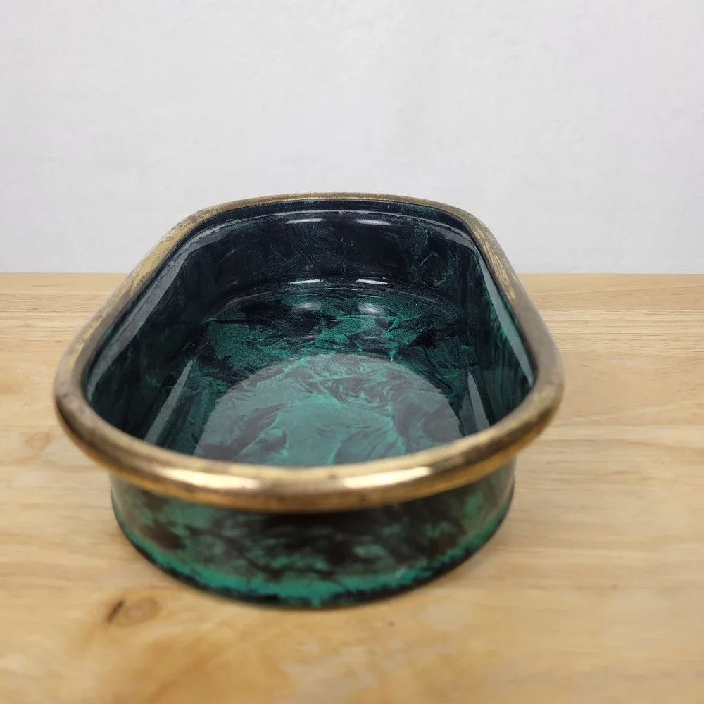 Jolly Hotels Vintage Green and Gold Metal Catch-All Tray Hollywood Regency Moody